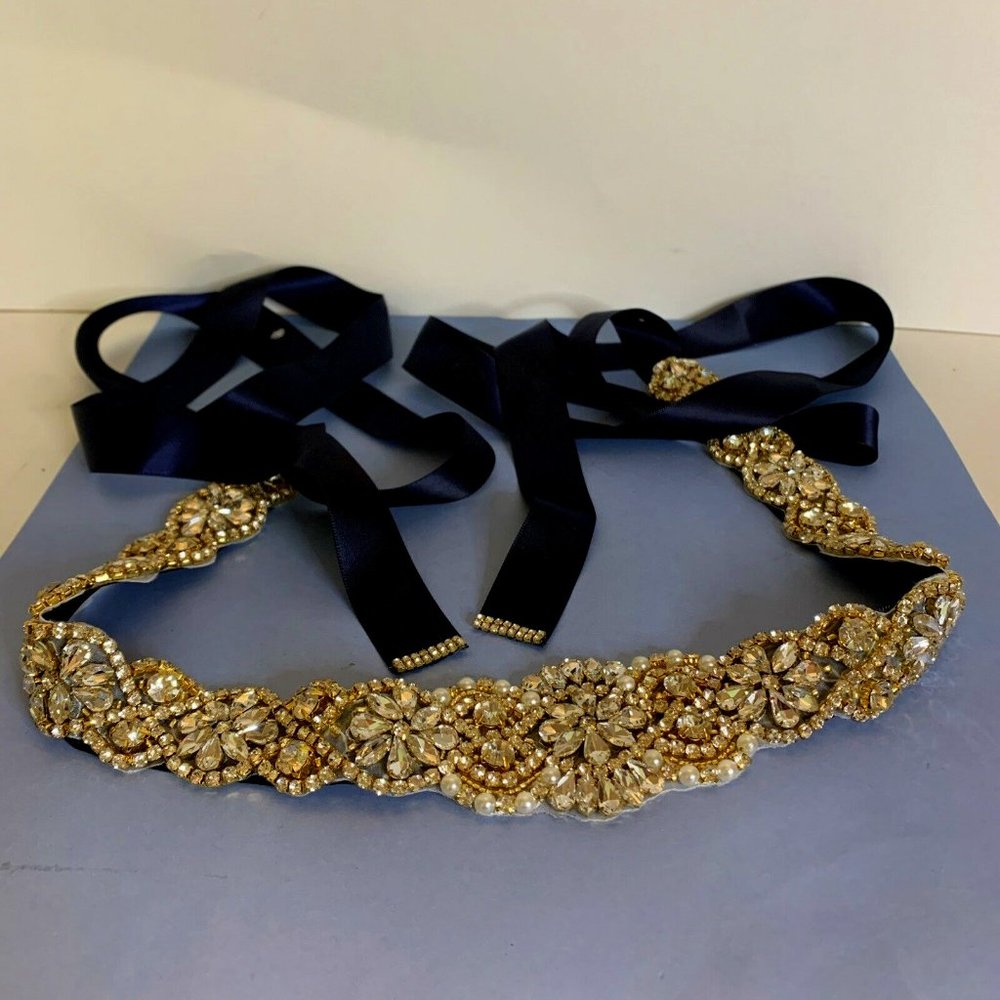 Rhinestone and pearl belt - Navy